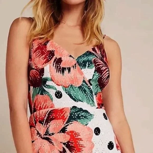 Farm Rio Eyelet Riviera Eyelet Maxi Dress Natural Motif Floral Anthropologie - Picture 4 of 16